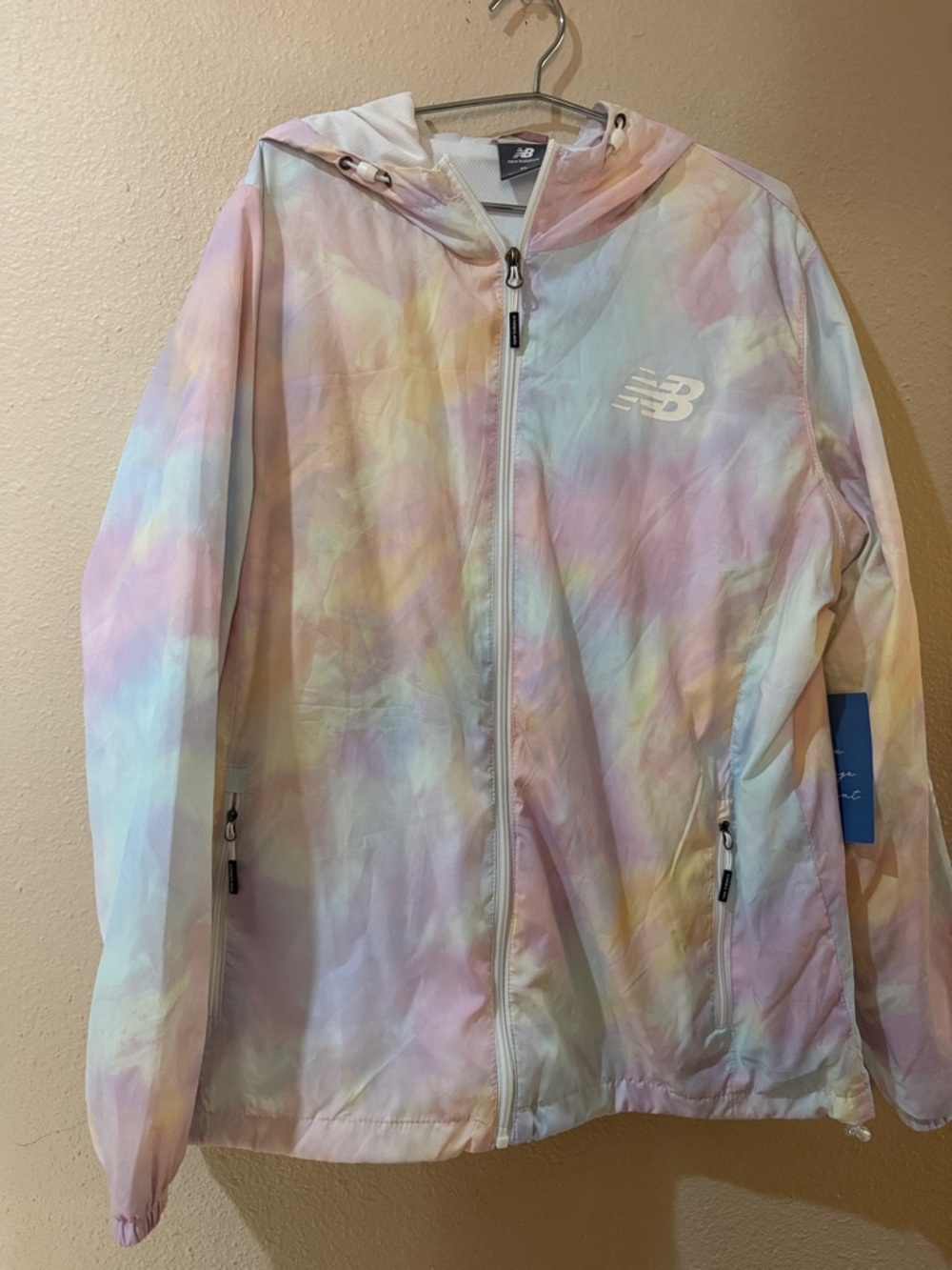 New Balance Pastel Tie-Dye Hooded Windbreaker - Pink, Blue, Yellow, Cream